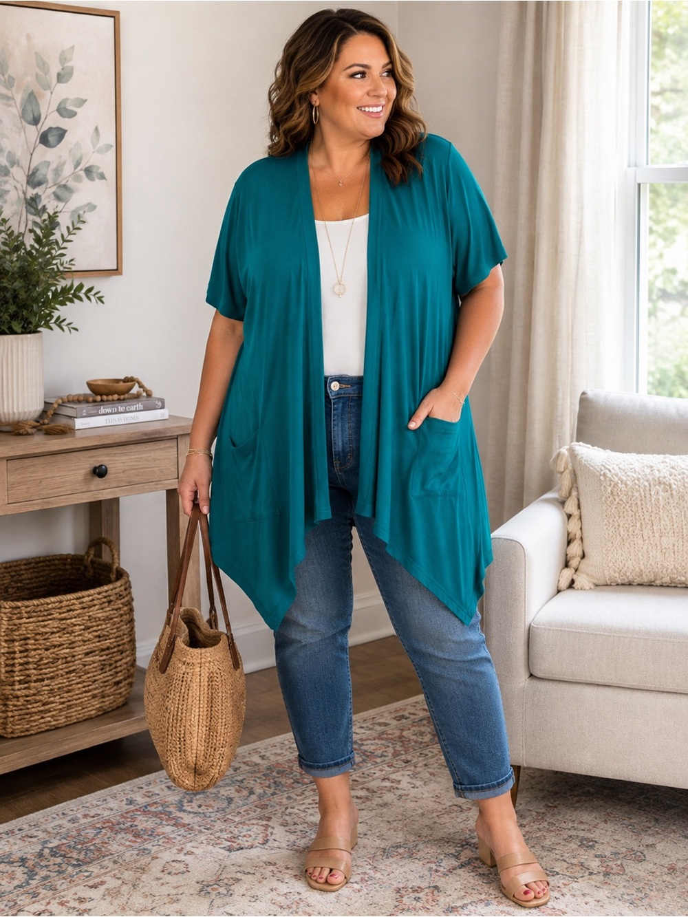 Women’s Teal Open Front Drape Cardigan Cover Up 2XL